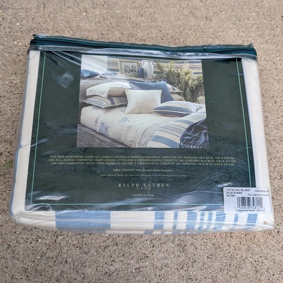 new RALPH LAUREN catalina island striped duvet full queen